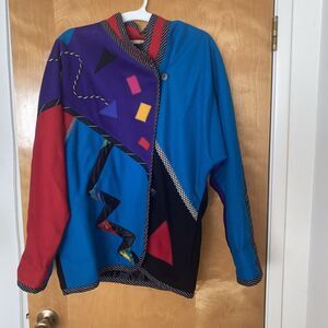 VTG Lynn Murray Womens Wool Geometric Coat Artsy 80s 90s Sz M